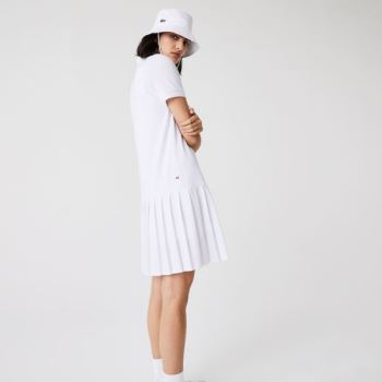 Lacoste SPORT Roland Garros Pleated Polo Dress - Šaty Dámské Bílé / Zelene / Tmavě Blankyt Blankyt |